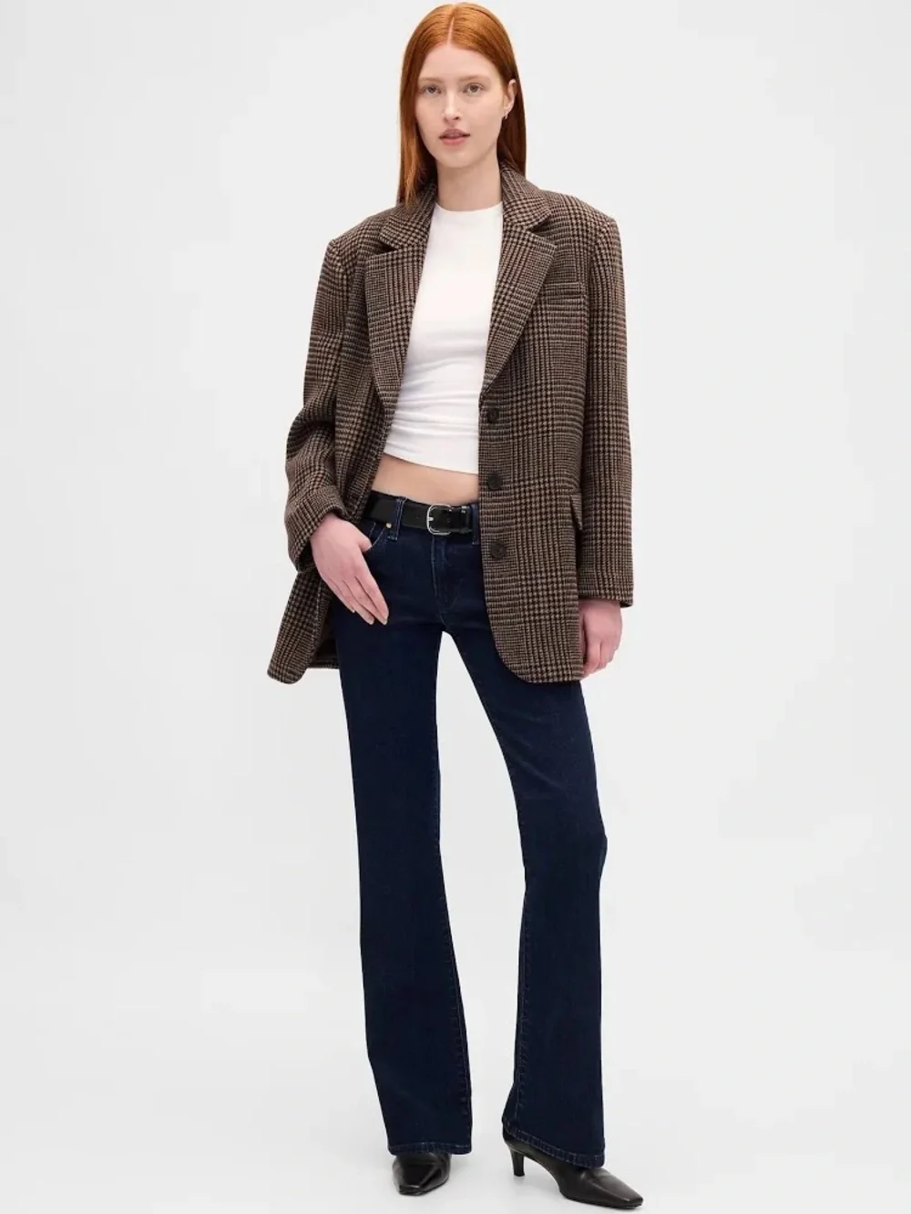 GAP Womens Brown Houndstooth Oversized Blazer Jacket - Medium